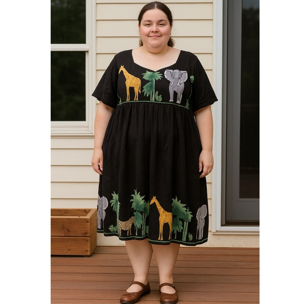 Vintage Safari-Themed Midi Dress - The Vermont Country Store - 2XL